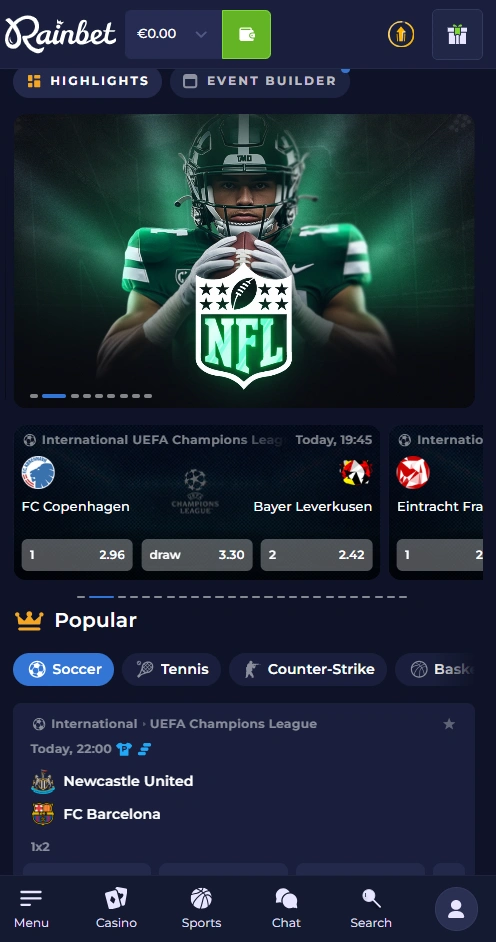 rainbet mobile home page