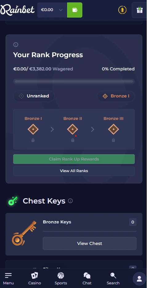 rainbet mobile rewards page