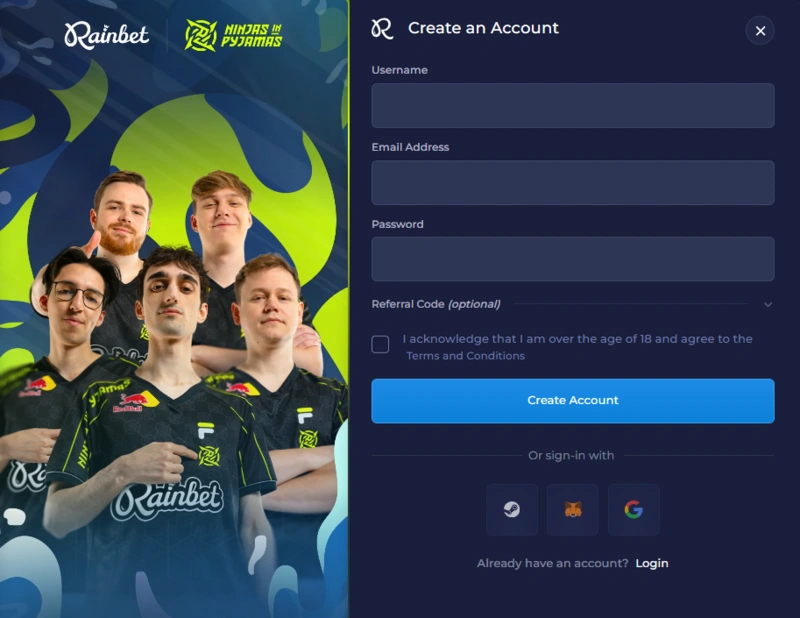 rainbet signup page