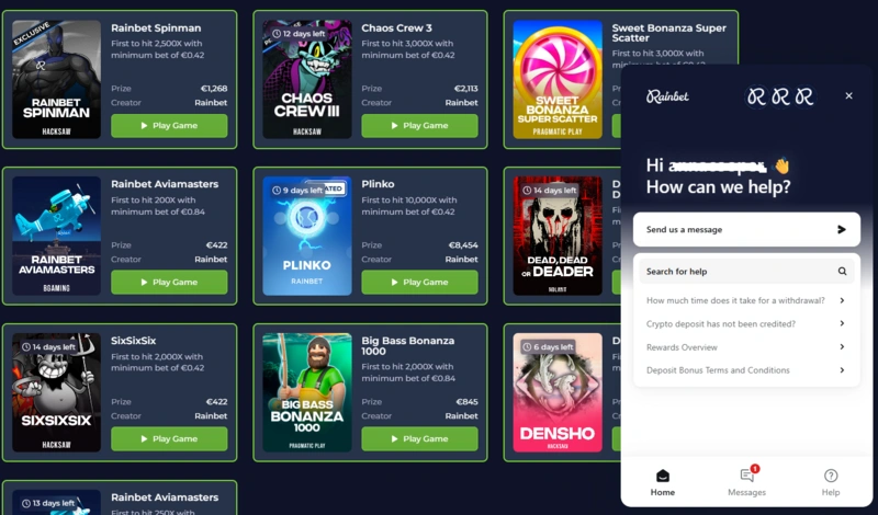 rainbet support page